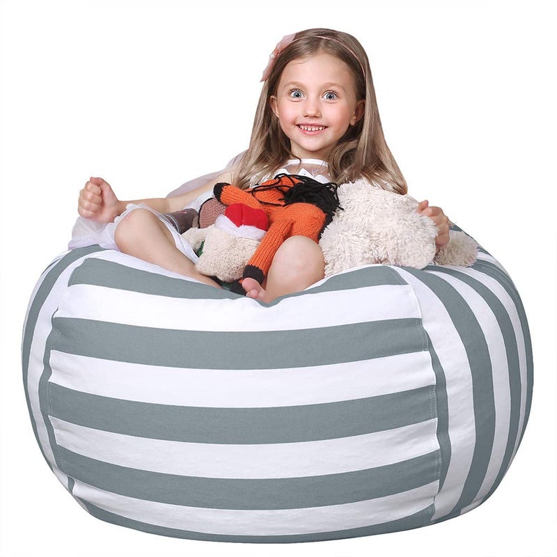 WEKAPO Stuffed Animal Storage Bean Bag Chair Cover for Kids | Stuffable Zipper Beanbag for Organizing Children Plush Toys Large Premium Cotton Canvas (Grey, X-Large) - Image 1